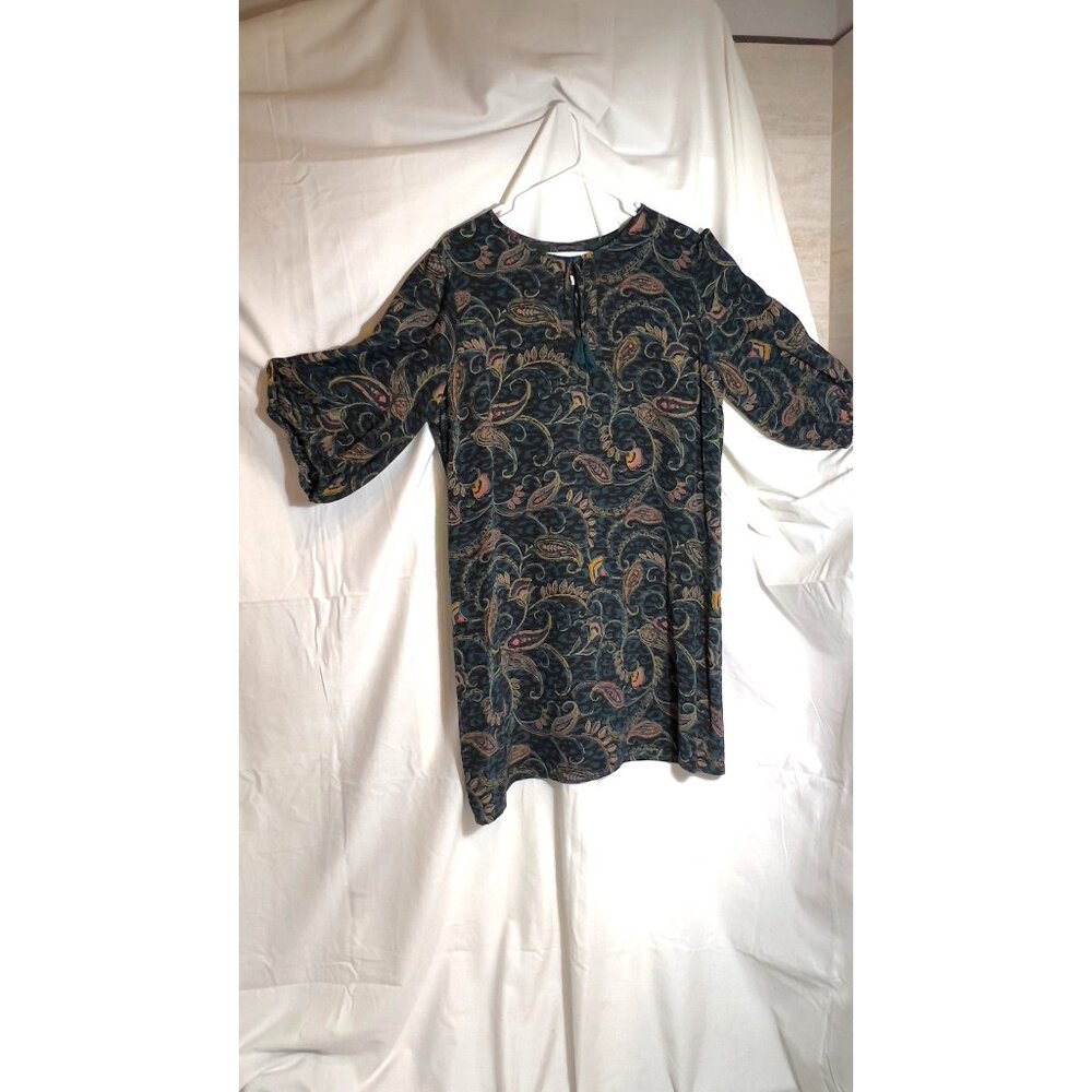 Johnny Was Jade Collection Silk Marzanna Mini Dress Green Paisley Print Tassel